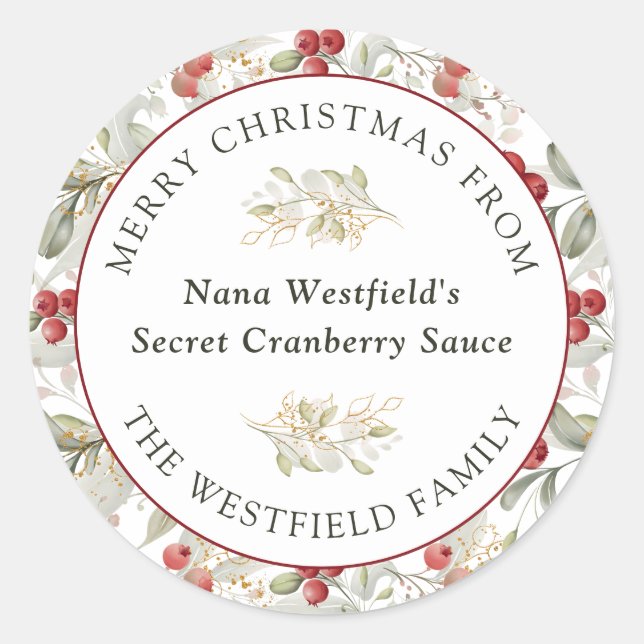 Adesivo Redondo Morangos Vermelhos Comida de Natal Presente (Frente)