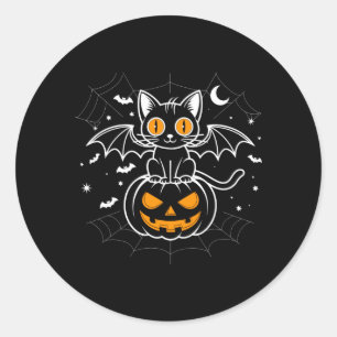Adesivo Redondo Morcego Halloween _ Gato Preto Asas de Morcego Gat