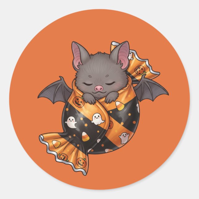 Adesivo Redondo Morcego no Halloween Candy (Frente)