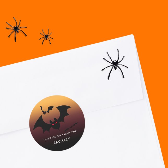 Adesivo Redondo Morcegos Assustadores Obrigado Nome (Spooky Bats Thank You Name Classic Round Sticker)