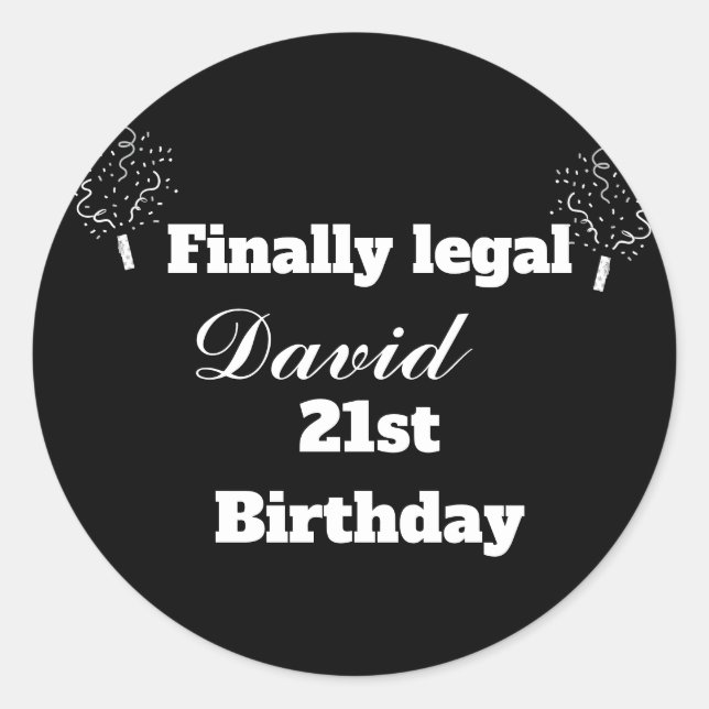 Adesivo Redondo Mordern Elegant Black Finalmente aniversário de 21 (Frente)