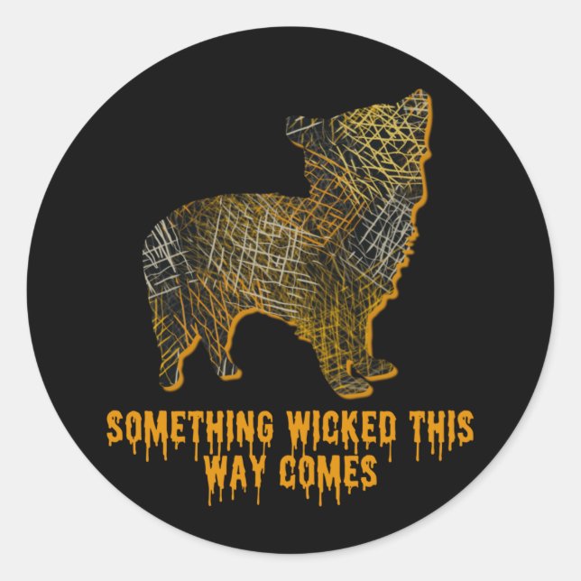 Adesivo Redondo Morkie Designer Dog Silhout Diversão Halloween (Frente)