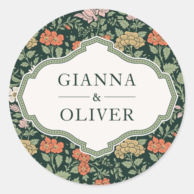Adesivo Redondo Morris Floral Garden Wedding (Frente)