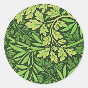 Adesivo Redondo Morris - Foliage, padrão de arte de safra em verd