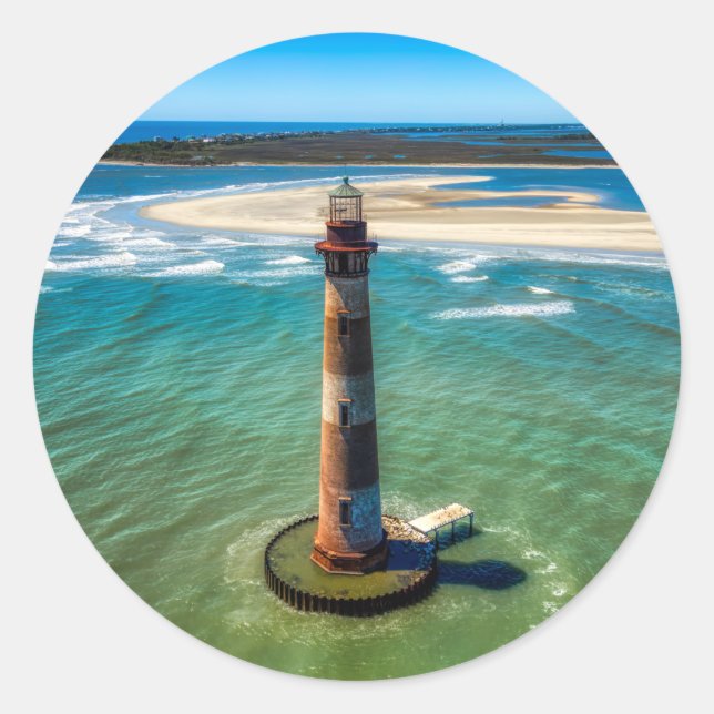 Adesivo Redondo Morris Island Lighthouse (Carolina do Sul) (Frente)