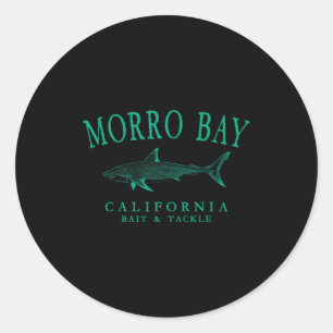 Adesivo Redondo Morro bay california tubarão vintage arte azul-pet