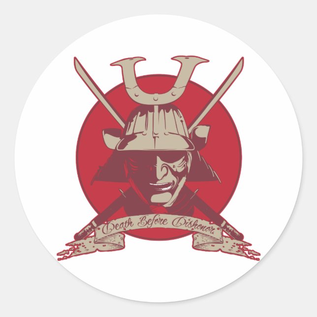 Adesivo Redondo Morte Antes de Desonrar Samurai (Frente)