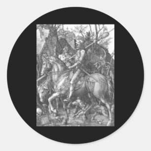 Adesivo Redondo Morte do cavaleiro de Albrecht Durer e o diabo