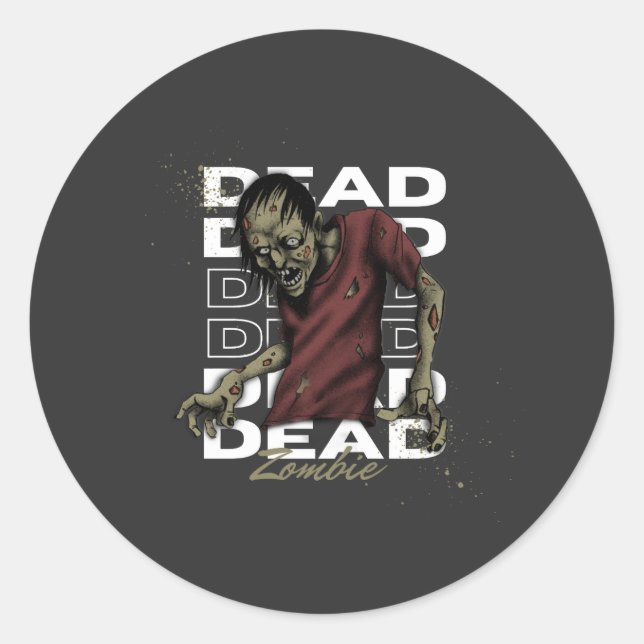 Adesivo Redondo Morto branco e castanho, Vinheta Zombie (Frente)