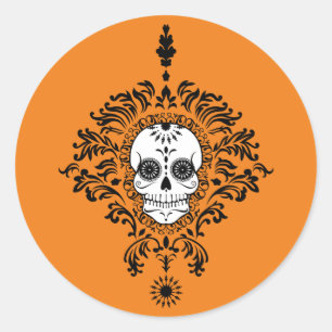 Adesivo Redondo Morto Damask - Chic Sugar Skull Stickers