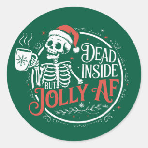 Adesivo Redondo Morto Dentro Mas Jolly Af Skull Santa Claus Xmas