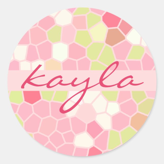 Adesivo Redondo Mosaico Bonito Abstrato verde-rosa-doce Pastel (Frente)