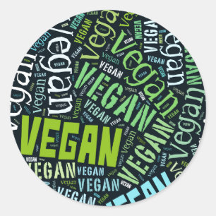 Adesivo Redondo Mosaico da Palavra-Nuvem do "Vegan"