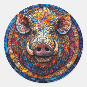 Adesivo Redondo Mosaico de Javali com Arte Geométrica Única