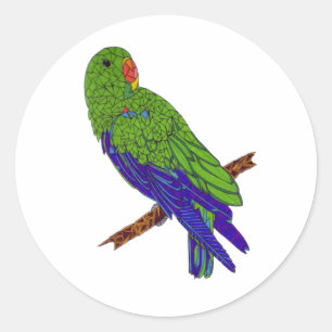 Adesivo Redondo Mosaico de Papagaio Verde e Azul na Ramificação