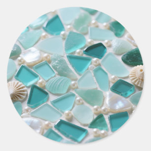 Adesivo Redondo Mosaico de Vidro Marinho Charme Costeiro Turquesa