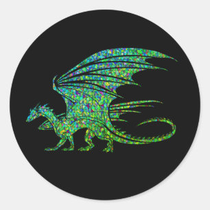 Adesivo Redondo Mosaico do Dragão Verde Incrível