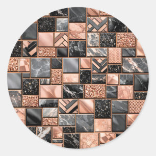 Adesivo Redondo Mosaico Mármore Preto Dourado Rosa