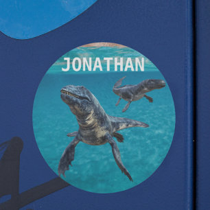 Adesivo Redondo Mosasaur Água Dinossauro Monograma nome 