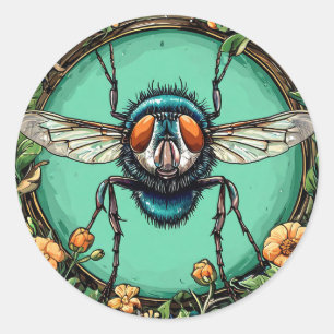 Adesivo Redondo Mosca de desenho animado divertida estética lúdica