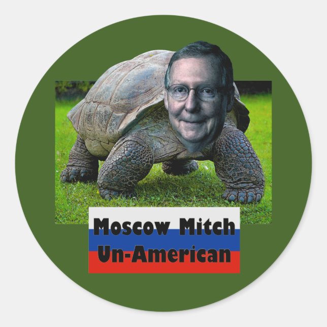 Adesivo Redondo Moscou Mitch é Un-Americano, Tartaruga, Bandeira,  (Frente)