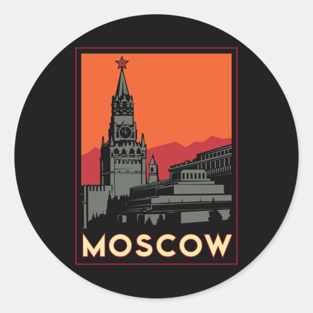 Adesivo Redondo moscou rússia kremlin art deco retro viagem (Frente)