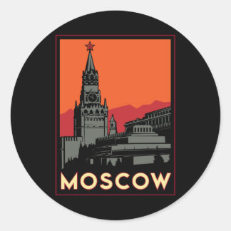Adesivo Redondo moscou rússia kremlin art deco retro viagem