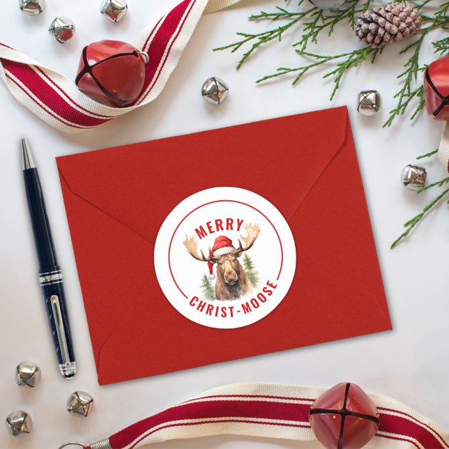 Adesivo Redondo Moso-de-Cristo Engraçado, alce-de-natal (Criador carregado)