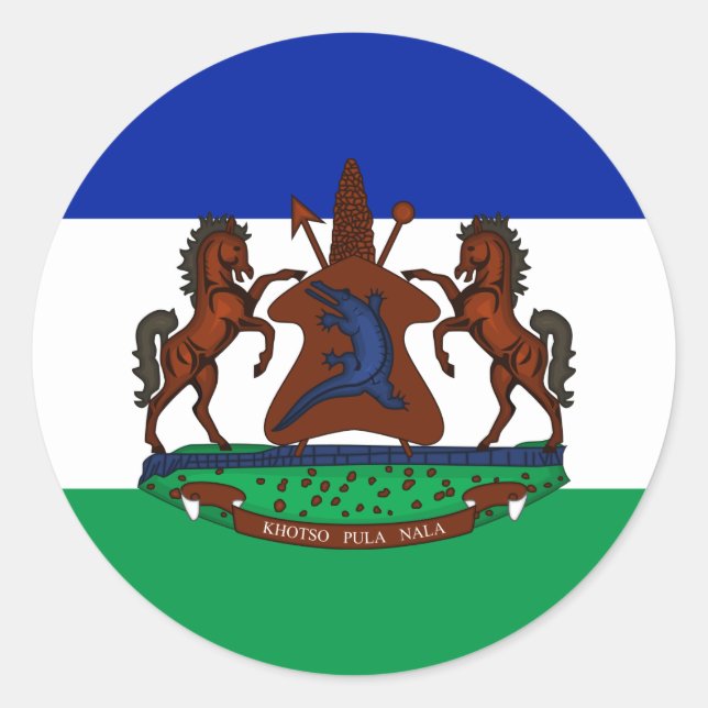Adesivo Redondo Mosotho Flag & Casaco de Braços, Flag of Lesotho (Frente)