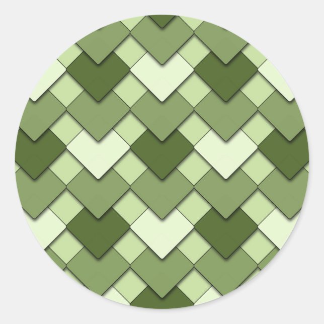 Adesivo Redondo Moss Green Square e Diamond Harlequin Pattern (Frente)