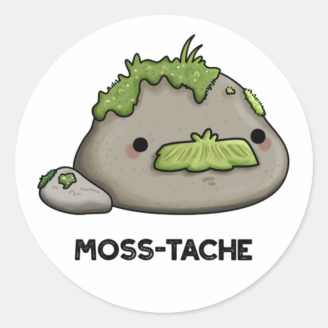 Adesivo Redondo Moss-tache Engraçado Mustache Pun (Frente)