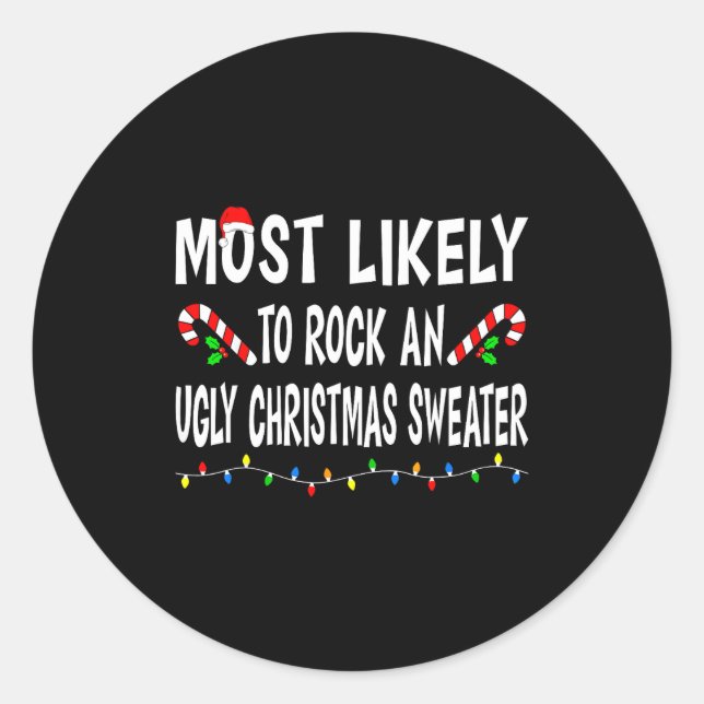 Adesivo Redondo Most Likely To Christmas Xmas Pajamas Funny Matchi (Frente)