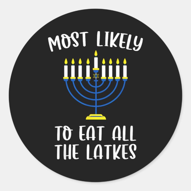 Adesivo Redondo Most Likely To Eat All Latkes Hanukkah Group Match (Frente)