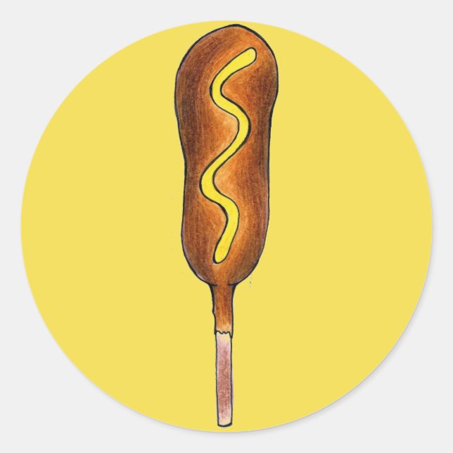 Adesivo Redondo Mostarda amarela Cachorro Quente Corno Corndog Com (Frente)