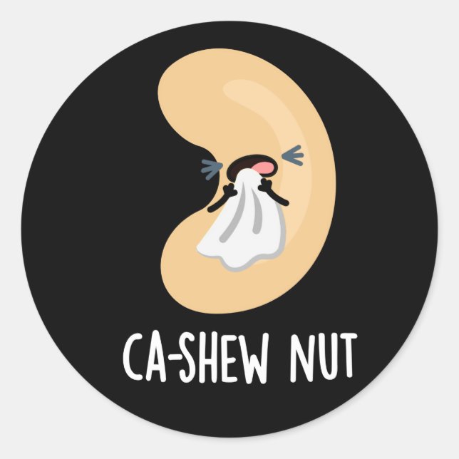 Adesivo Redondo Mosto de Ca Engraçado Espirrontando Cashew Nut Pun (Frente)