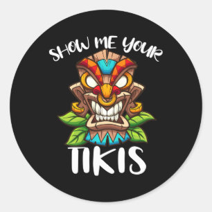 Adesivo Redondo Mostre-me seu Tikis Hawaiian Tiki Mask Aloha Hawai