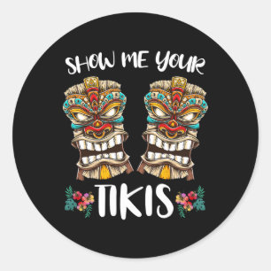 Adesivo Redondo Mostre-me seu Tikis Hawaiian Tiki Mask Breast Aloh