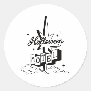 Adesivo Redondo Motel Retro Halloween Traga Vintage Assustadora
