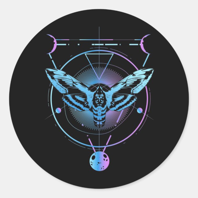 Adesivo Redondo Moth Pastel Gótico Geométrico Witchy Crescent (Frente)