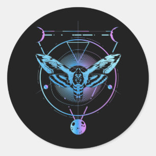 Adesivo Redondo Moth Pastel Gótico Geométrico Witchy Crescent