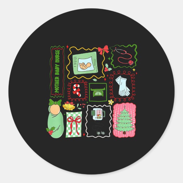 Adesivo Redondo Mother Baby Nurse Christmas Stamp Stpartum Materni (Frente)