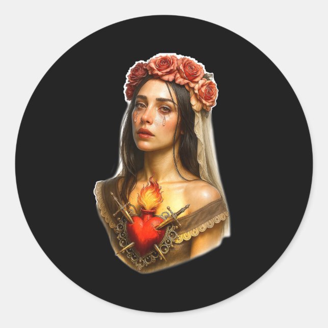 Adesivo Redondo Mother Mary Sacred Heart Cry  (Frente)