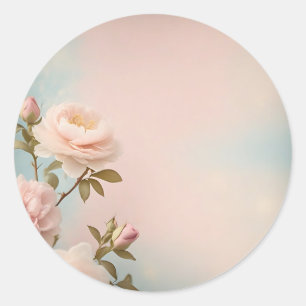 Adesivo Redondo Motif Floral de Pastel Suave em Fundo Rosa