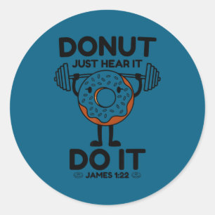 Adesivo Redondo Motivação de Fitness Levantando Peso de Donut Engr