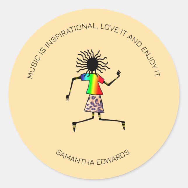 Adesivo Redondo Motivacional, Arte Africana Fantástico Dançarino F (Frente)