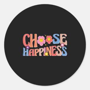 Adesivo Redondo Motivational Quote Retro Groovy Escolha Felicidade