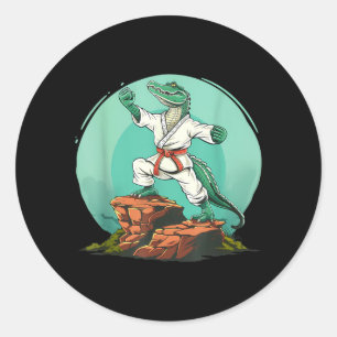 Adesivo Redondo Motivo de Crocodilo de Caratê Taekwondo Jiu-Jitsu