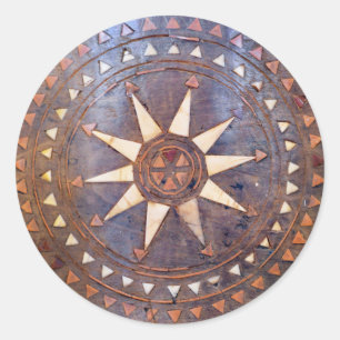 Adesivo Redondo motivo étnico de madeira do sol do símbolo do