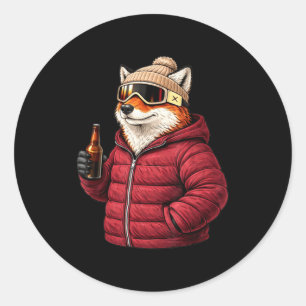 Adesivo Redondo Motivos de animais raposa festa après ski camisa e