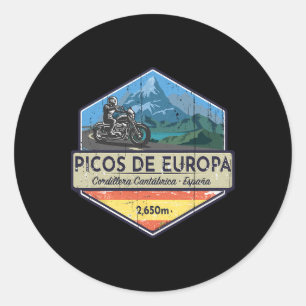 Adesivo Redondo Moto Vintage Picos De Europa Espanha Montanha